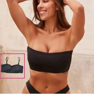 The Bora‎ Bora Convertible Black Bikini Swim Top Sz M Removable Straps Strapless